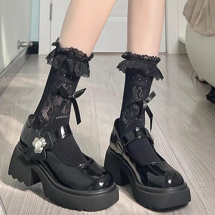 Milk White Lace Bow Tube Socks Ballet Soft Girl Versatile Mary Jane Shoes Breathable Lolita Girl Socks