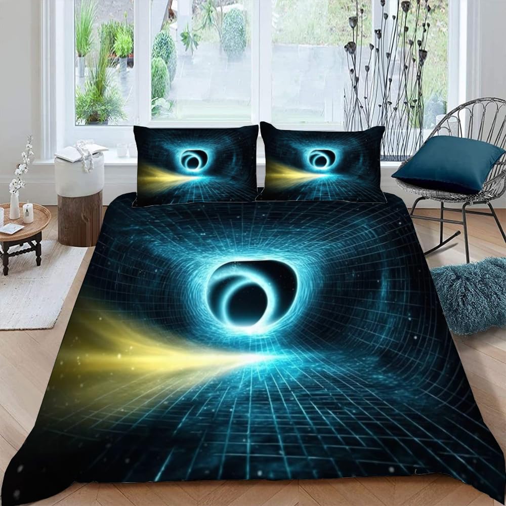 Visual Space Bedding Set Colorful Art Comforter Cover Rainbow Gradient Duvet Cover Optical Illusion Bedspread Cover Full King