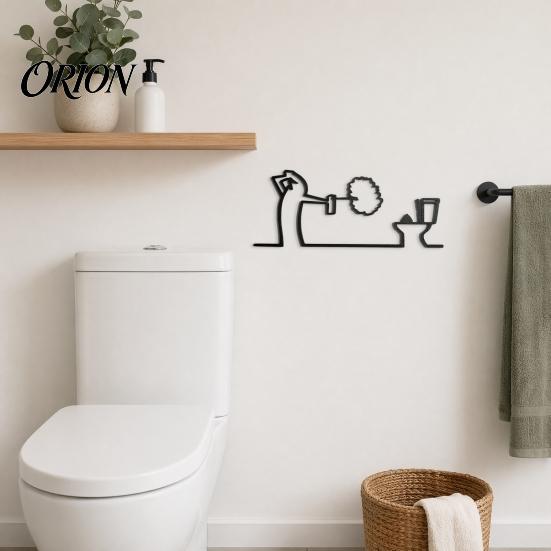 Wall Art Funny Bathroom Sign, 3D Printed Minimalist Line Toilet Living Room Art, Black Modern Home Decor for Washroom Sign