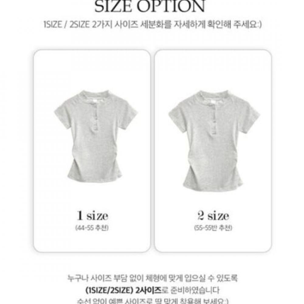 The Pink Slim FiT Side Shirring Henley Neck BuTTon ShorT Sleeve T shirT  3 Color