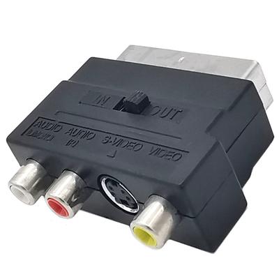21PIN SCART To 3RCA Female Connector Adapter with On/Off Button for Sound and Picture Conversion