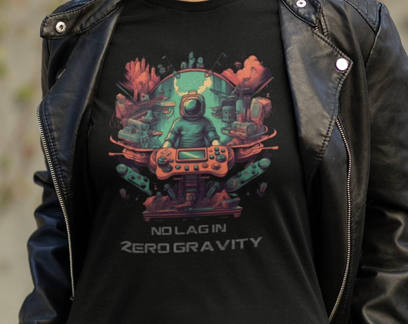 Adult Retro Gaming Astronaut T-Shirt: Play with No Lag in Zero Gravity | Unisex Jersey Short Sleeve Tee | 2Merchants S