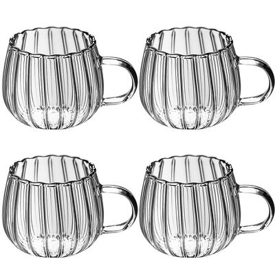 IwaiLoft Heat-Resistant Glass Mugs, Coffee Cups, Tea Cups, Glassware, Dishwasher Safe (Line, 4-Piece Set)