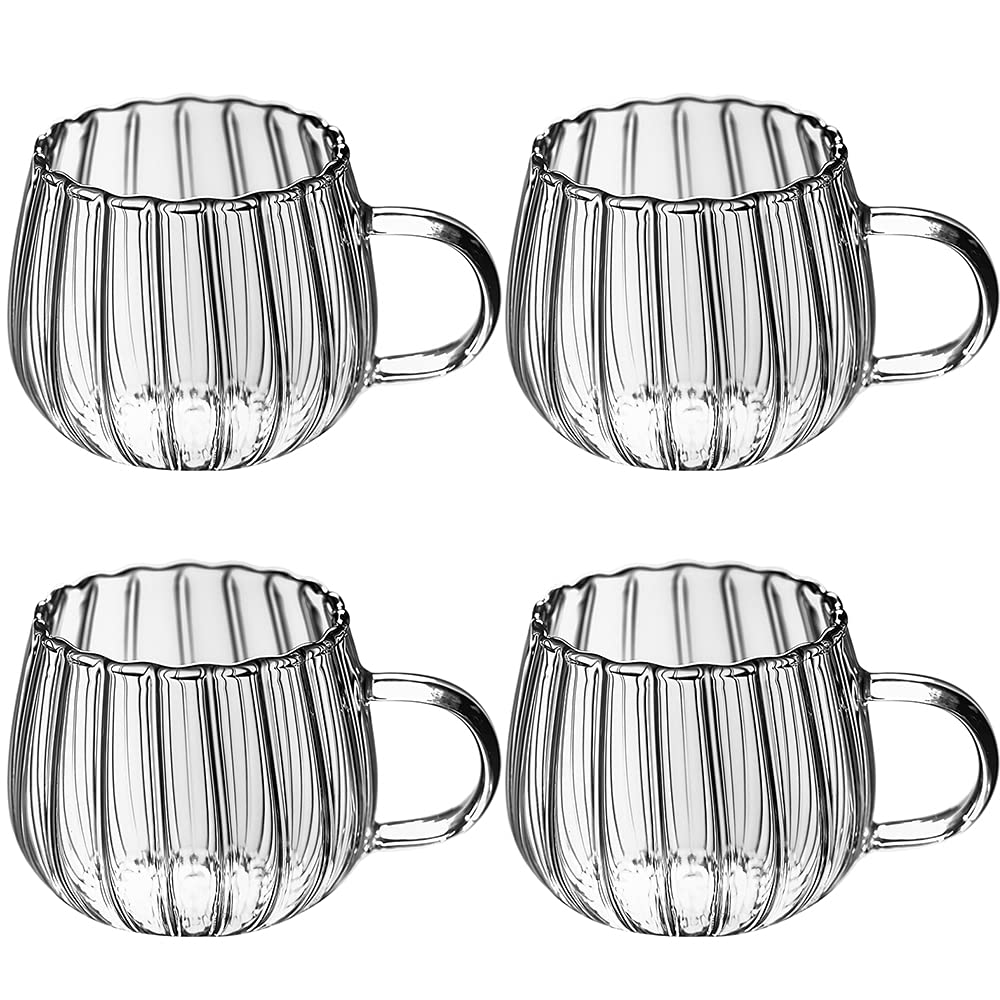 

IwaiLoft Heat-Resistant Glass Mugs, Coffee Cups, Tea Cups, Glassware, Dishwasher Safe (Line, 4-Piece Set)