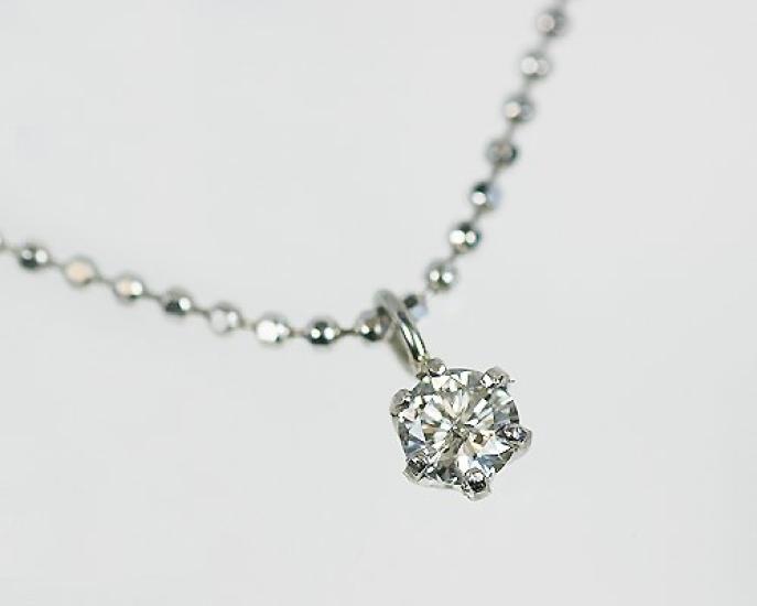 18K White Gold Diamond Solitaire Pendant with SV925 Cut Ball Chain [KASHIMA] 0.1ct