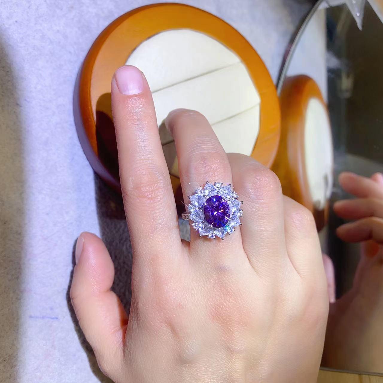 Purple Oval Moissanite Ring with Diamond Tester Pen Size 13