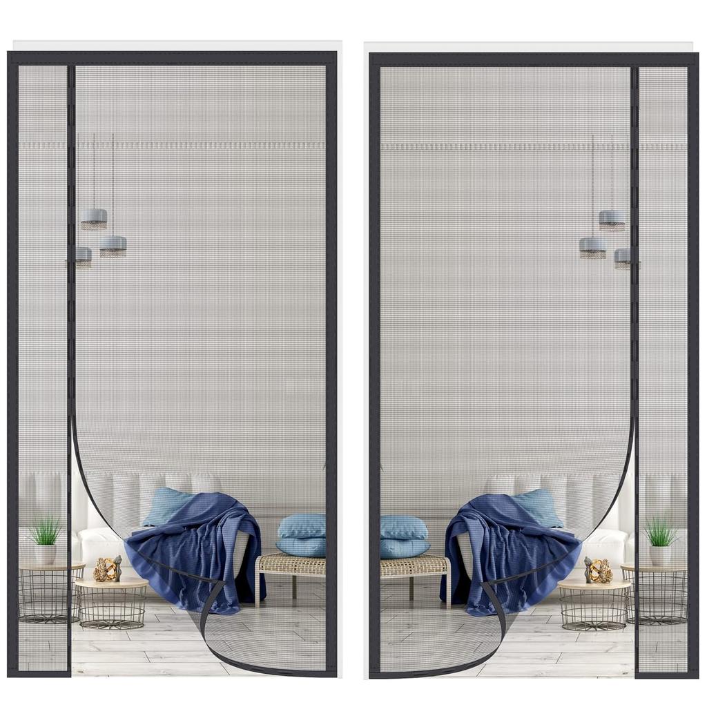 Lesimoll Magnetic Entrance Screen Door, Reversible Opening (Left and Right), Easy Installation, Insect Repellent Curtain, 18*16 Mesh Fiberglass, Black