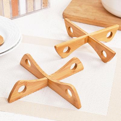 Bamboo Pot Holder Heat-Resistant Cross Trivet for Pans Bowls Hot Dishes Natural Wooden Cooling Rack with Hanging Hole