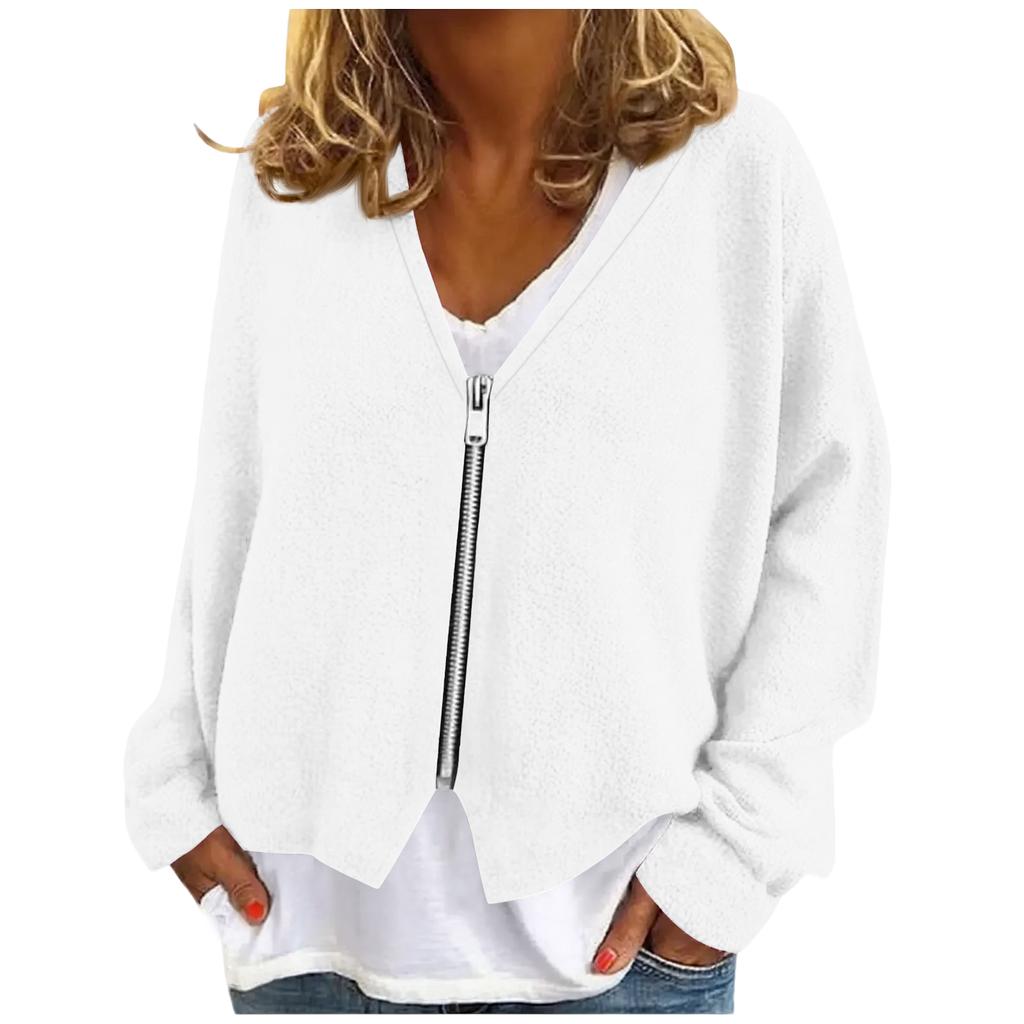 Womens Zip Up Sweaters Sweatshirts Long Sleeve Oversized Jackets Soft Casual Loose Tunic Tops