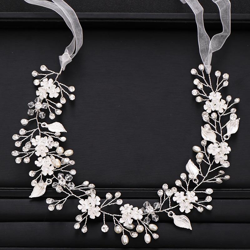 Bijuterii de Păr de Nuntă la Modă, Lucrate Manual, Frunză, Floare, Culoare Argintie, Perlă, Cristal, Bentiță, Ac de Păr de Mireasă, Podoabă de Cap pentru Petrecere de Prințesă