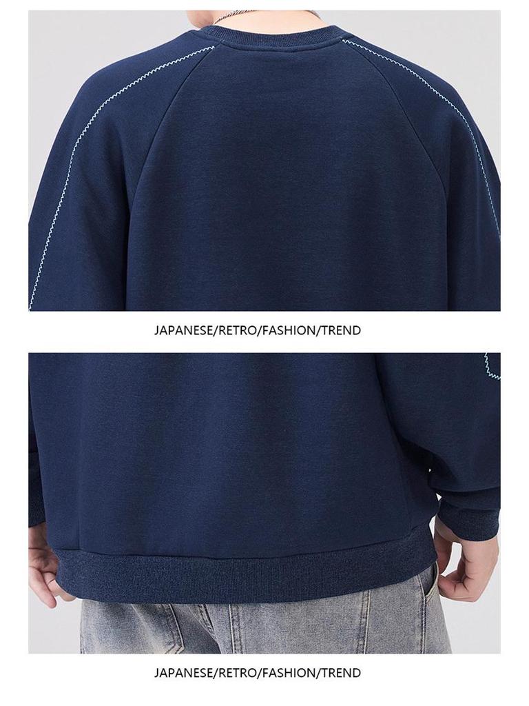 Men's 2025 Autumn/Winter Fleece-Lined Round Neck Sweatshirt - Casual, Loose, High-End Texture, Thick Long Sleeve Top