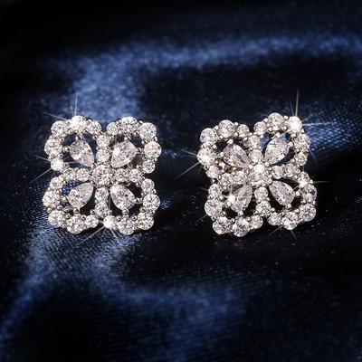 Fashion Luxury Four-leaf Clover Stud Earrings Sweet Flower Design Zircon Earrings For Women's Wedding Jewelry
