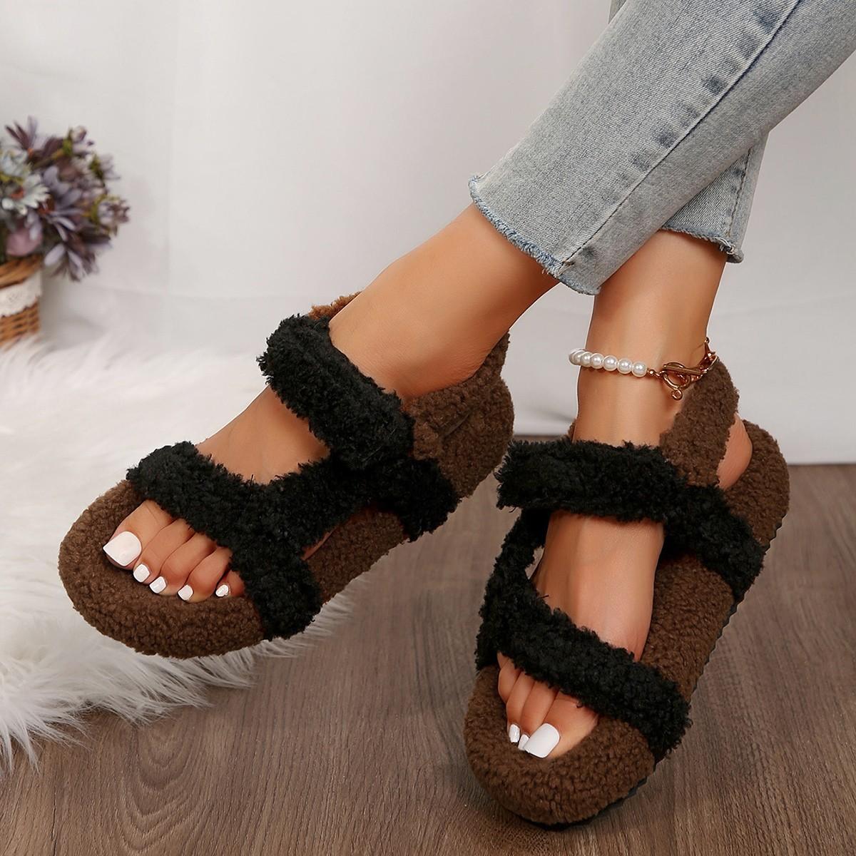 

Fashion Comfortable Fluffy Slippers for Women Indoor Shoes Thick Flat Bottom Lightweight Short Plush Sandals Autumn Winter Women s Shoes 41