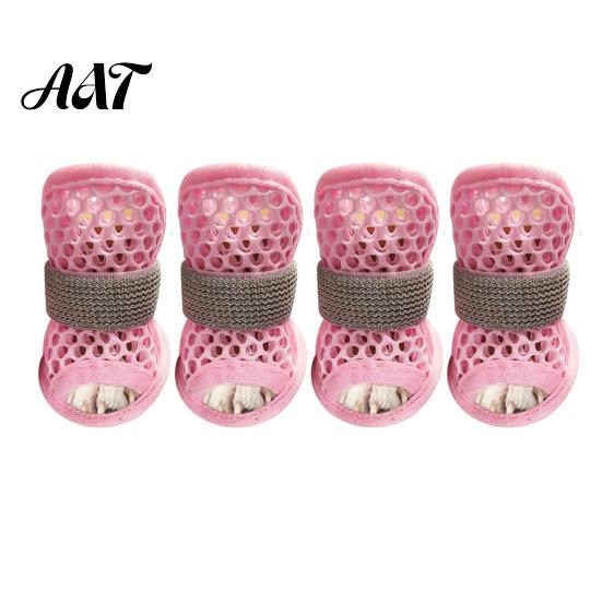 Breathable Mesh Dog Shoes 4Pcs for Hot Pavement, Boots, Summer Easy on Off Boots Paw Protectors with Non-slip Soles Small Medium Dogs Outdoor Walking