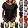 Women's Casual Short Sleeve T Shirt Round Neck Button Detail Soft Fabric Relaxed Fit Summer Top