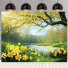 2D Printed Spring Forest & River Backdrop, Yellow Flower Scenery Photo Background for Photoshoot