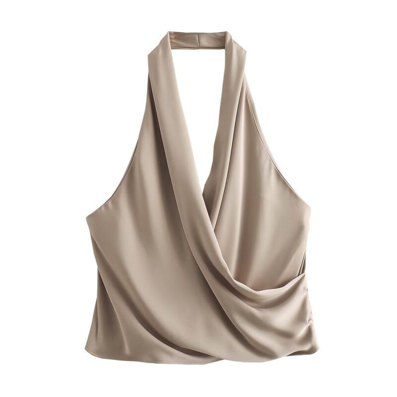 

Western Style Autumn and Winter New Women clothes Design Versatile Silk Satin Texture Neck Collar Top 7969240 737 Brown L