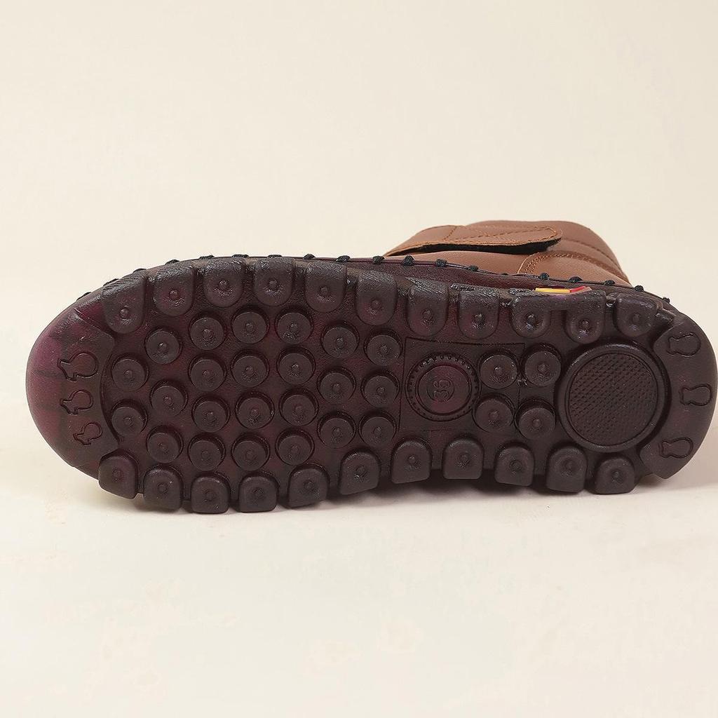 2024 Autumn/Winter Plus Size Women’s Leather Ankle Boots, Round Toe Flat Heel Velcro Style