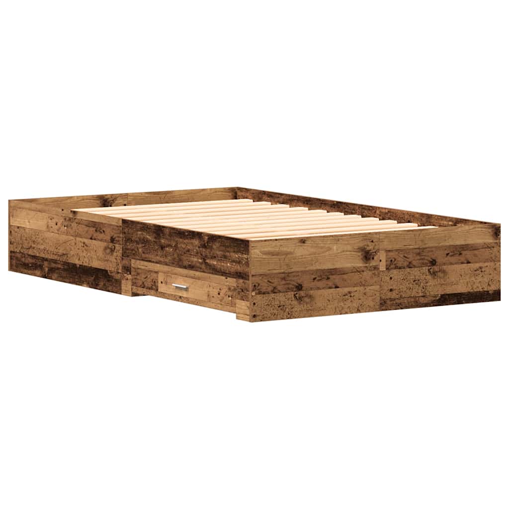 Bed Frame with Drawers Reclaimed Wood Look 120 x 190 cm Engineered Wood