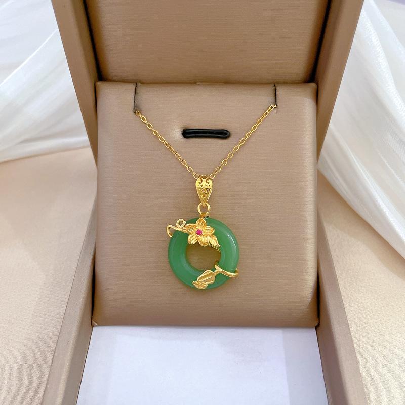Flower Jade Ring Temperament Micro Diamond Necklace Female Transfer Bead Collarbone Chain With Jewelry