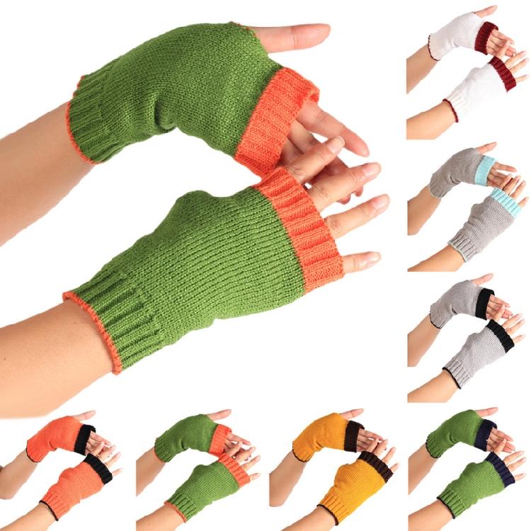 Soft Kid Winter Glove Half-finger Knit Color Matching Mitten for Winter Supplies