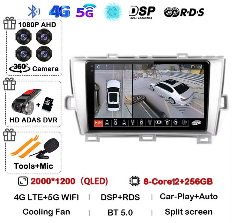 Android 14 Carplay Auto For Toyota Prius 3 XW30 2009 2010 2011 2012 2013-2015 LHD RHD Car Radio Multimedia Player GPS Stereo DSP