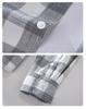 913 S/S Fresh Plaid Long Sleeve Shirt - Men's Casual Loose Fit Square Collar