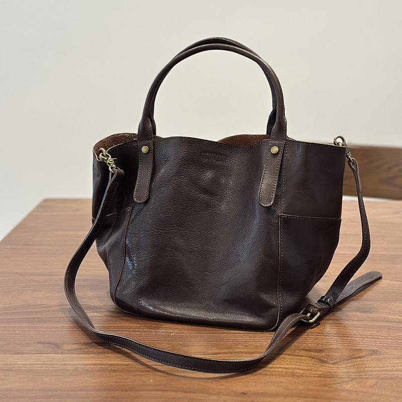 

Johnature Large Capacity Soft Cowhide Casual Tote Genuine Leather Handbag Versatile Women s Shoulder Bag кавовий