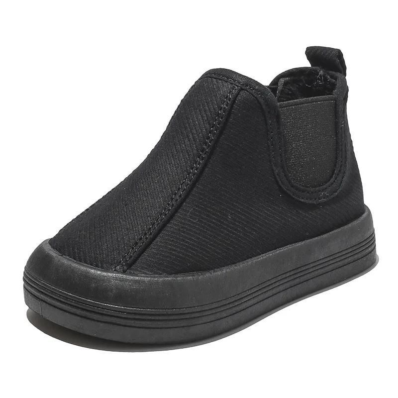 Girls Boot Fashion Ankle Boot for Girl Autumn New Plush Warm Cotton Shoe Canvas Child Sneaker Boy Soft Bottom Non-slip Snow Boot