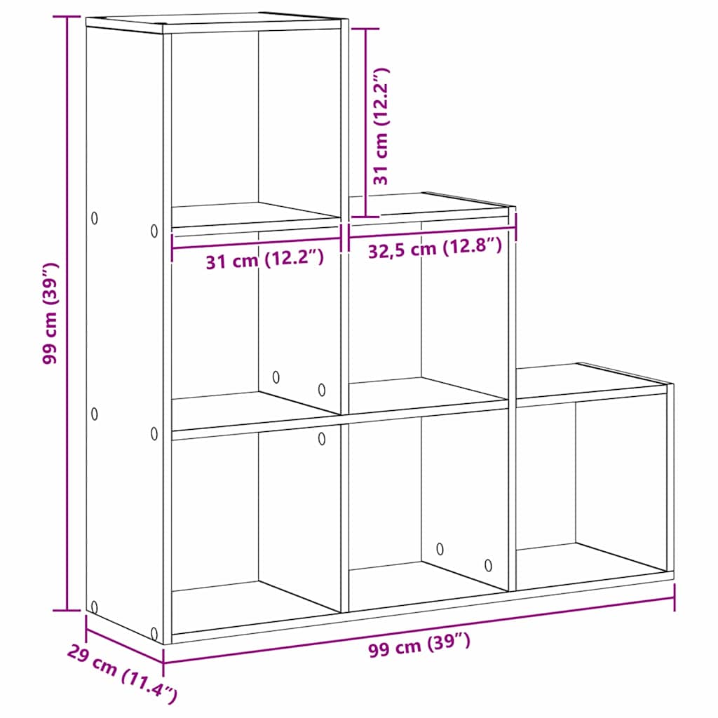 Room Divider Bookshelf Black Oak Effect 99 x 29 x 99 cm