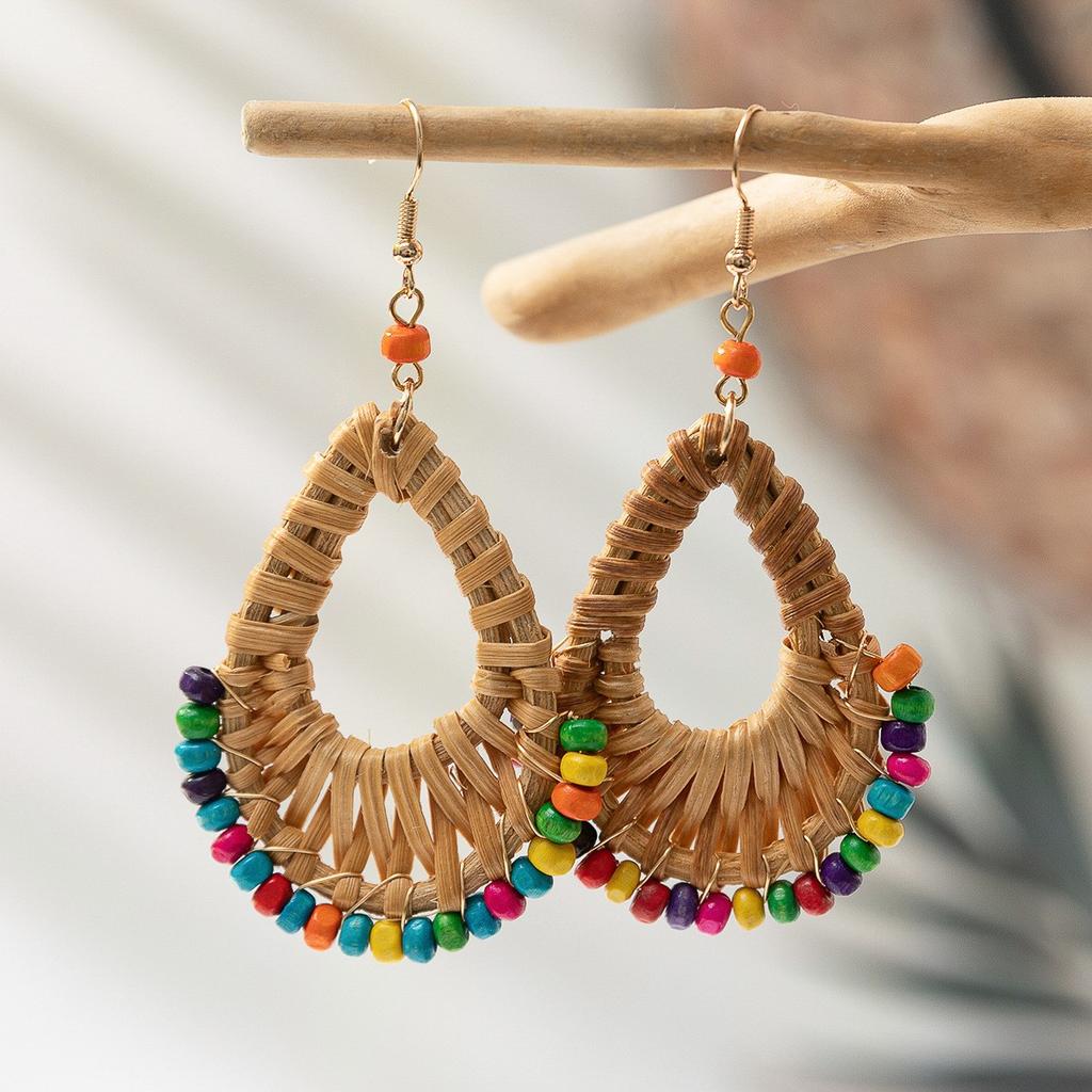 New Earrings Handmade Rattan Exaggerated Vacation Style Earrings Earrings Unique and Beautiful Seaside Accessories