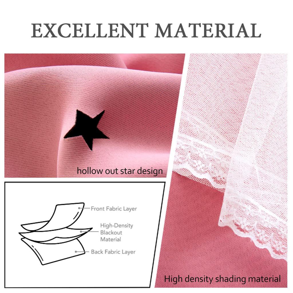 Cortinas Blackout de Camada Dupla com Estrelas Vazadas e Ilhós com Passagem para Varão