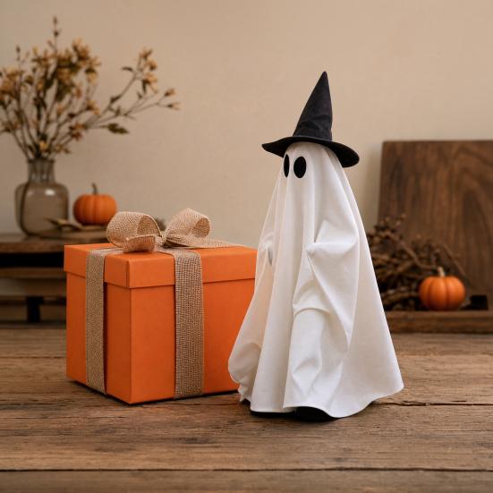 Halloween Gehender Geist Dekoration mit Sound, Hexe Hut Animiertes Requisit, Leuchtend Sprechende Spukhaus Deko für Party