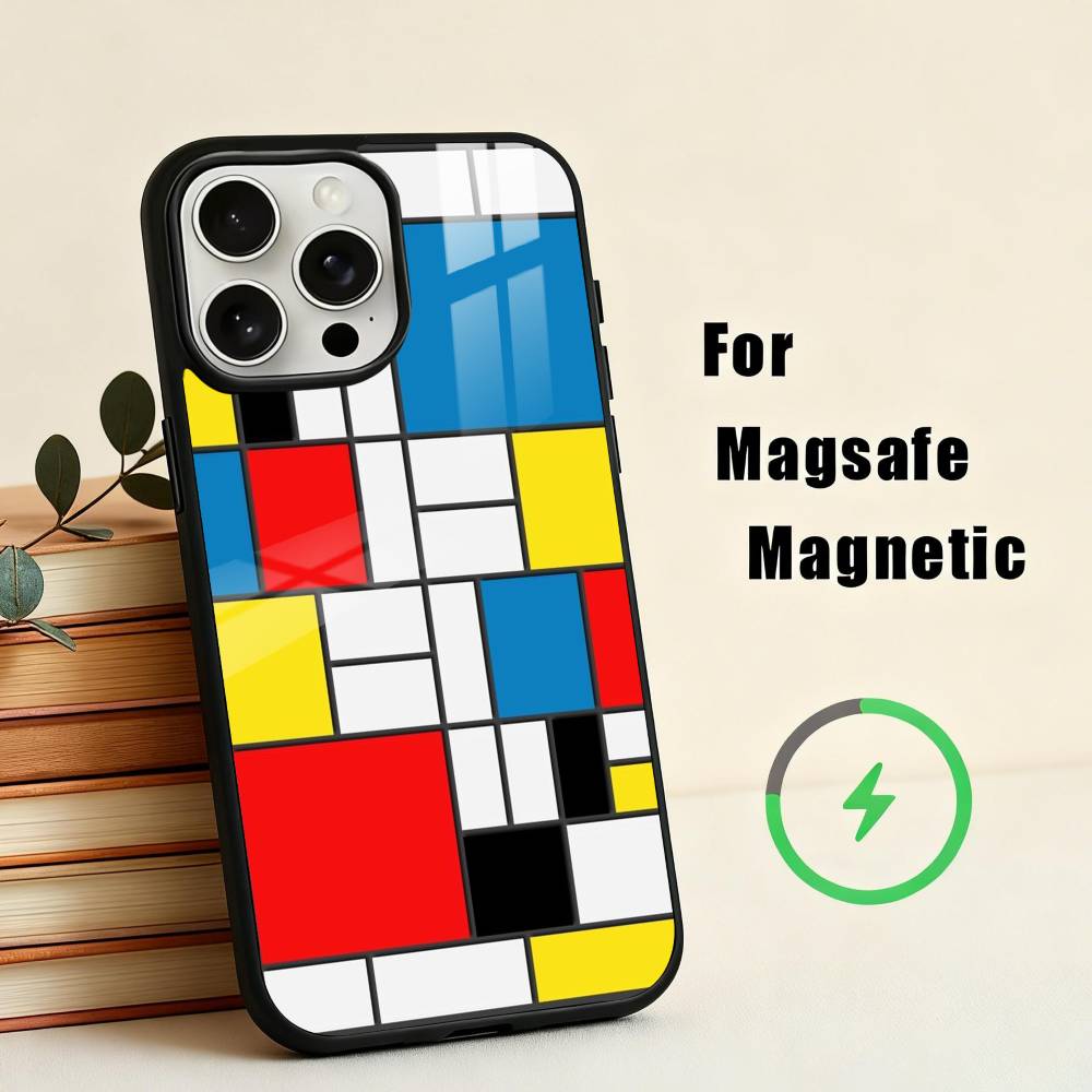 Grid T-TOPLBPCS M-Mondrian  Phone Case For iPhone17,16,15,14,13,12,11 Plus,Pro Max Magnetic For Magsafe Wireless Charging