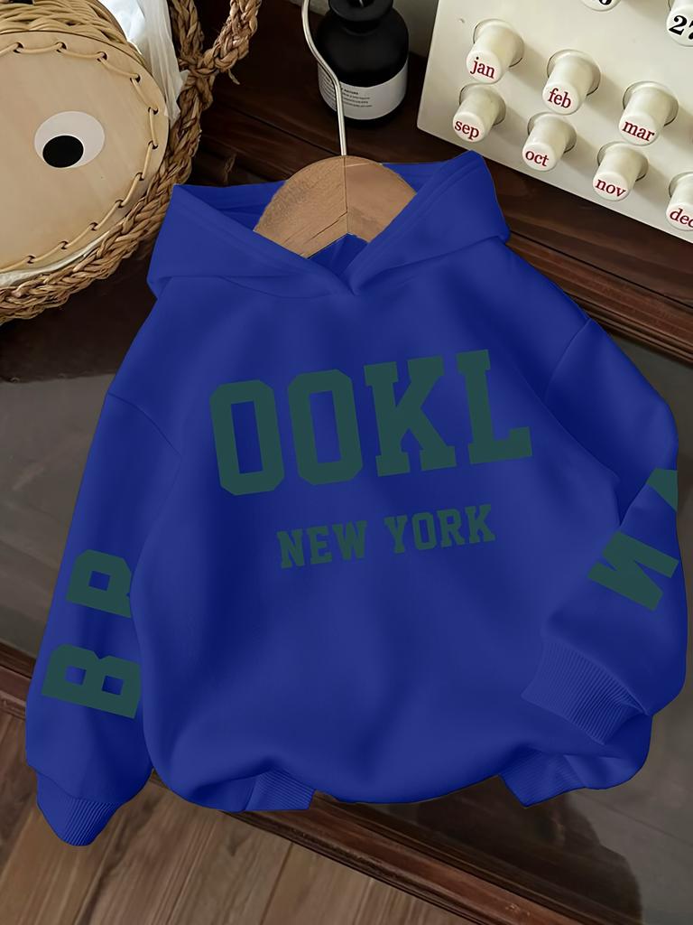 Trendy Polyester Sweatshirt med Bogtryk til Drenge og Piger – Afslappet Efterårs-/Vinter Langærmet Pullover med Ærmegrafik
