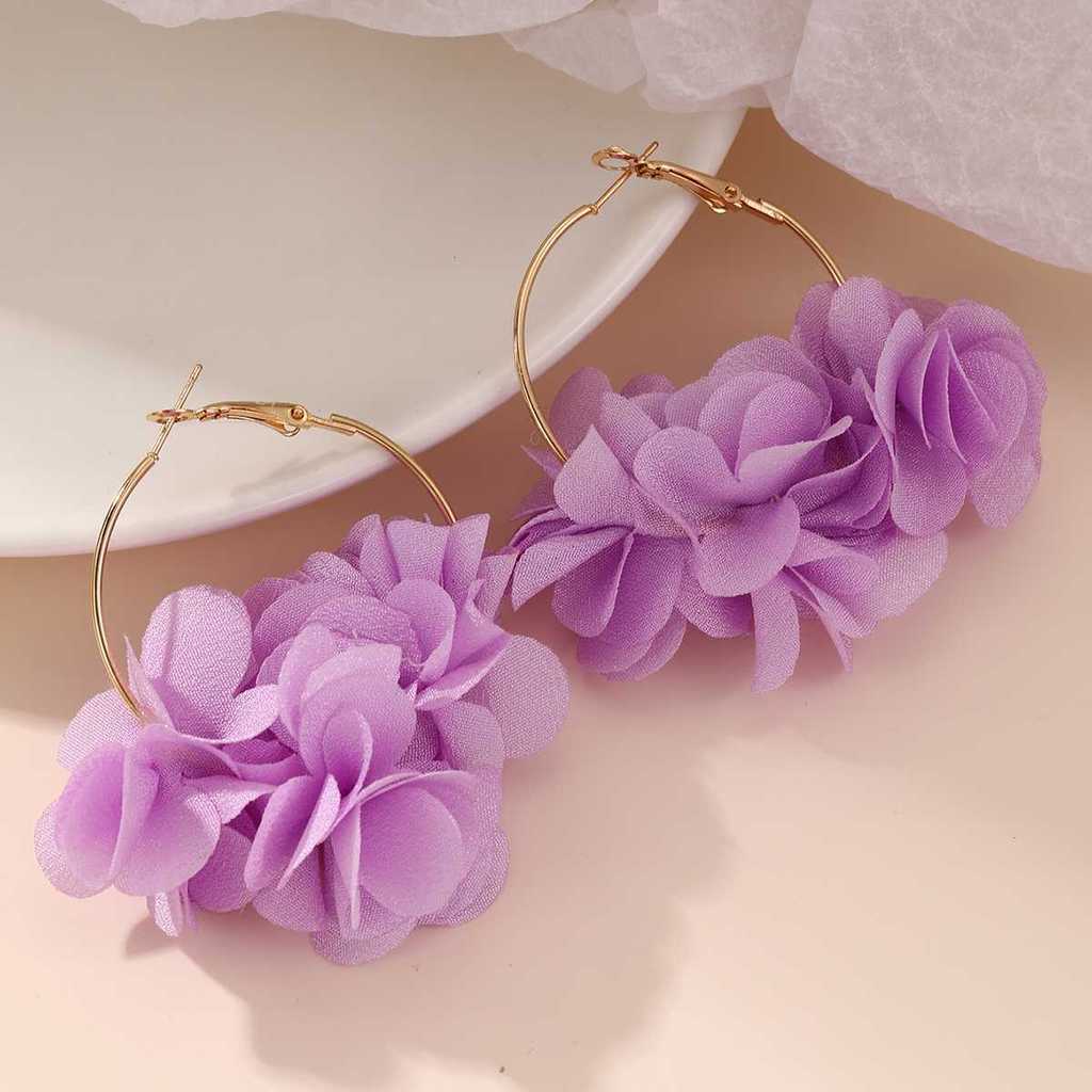 Sweet And Minimalist Alloy Flower Earrings With Fabric For Daily Wear