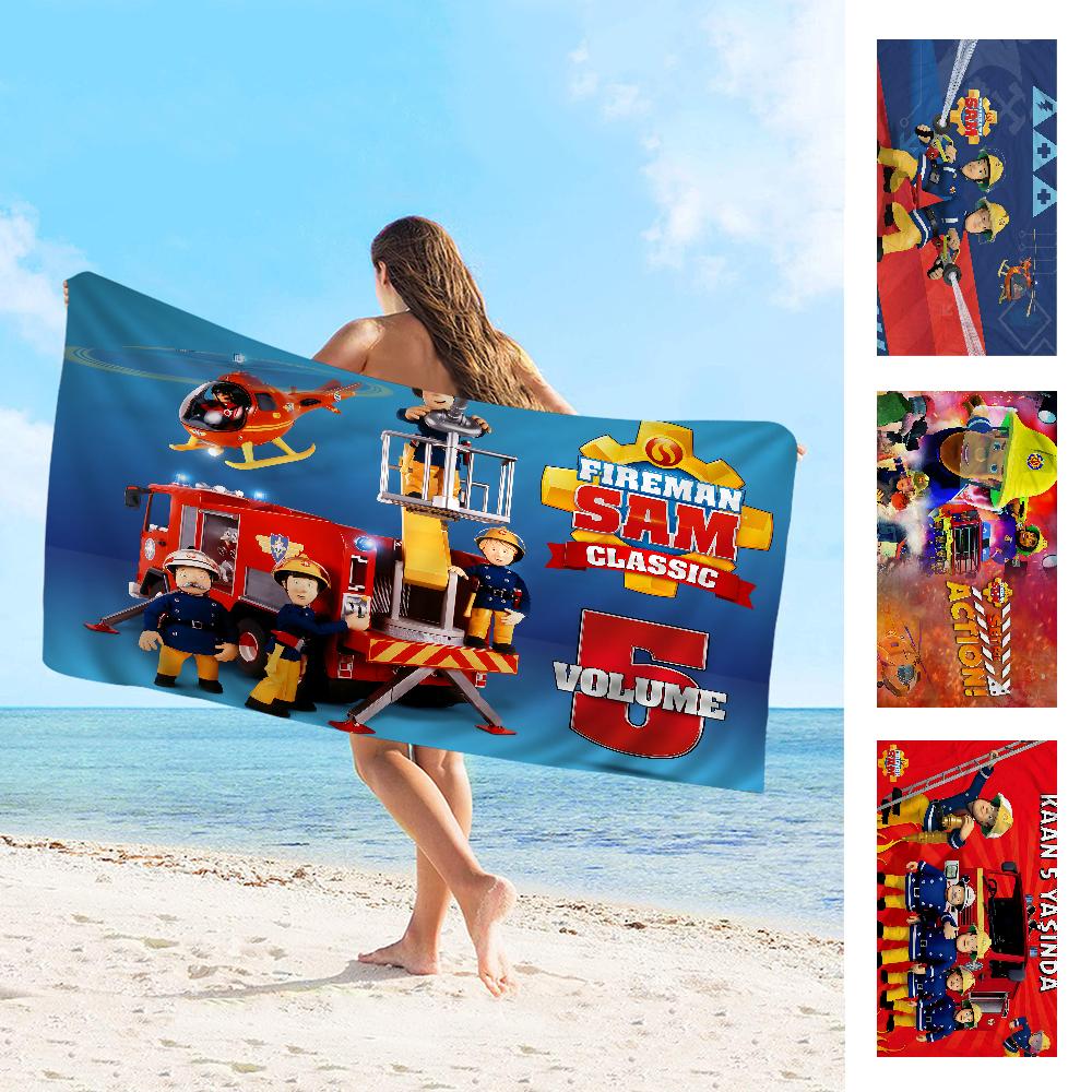 British Animated F-Fireman Sam Beach Towel Summer Kids Large Bath Pool Beach Towel Microfiber Absorbent for Swimming Travel