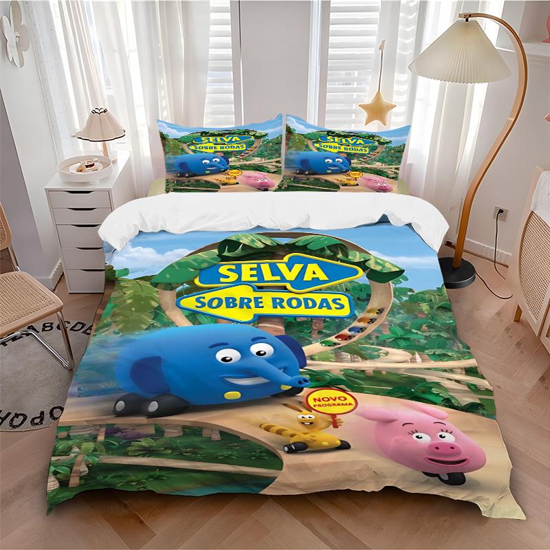 Jungle Animals Wheels Print 3Pcs Bedding Set,Duvet Cover with 2 Bedro,Pillowcase Home Birthday Gift