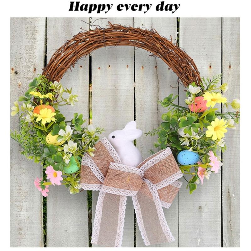 Easter Wreath for Front Door Home Decorations Photoshoots Bowknot Wreath Hanging Decor Easter Rabbit Wreath Ornament