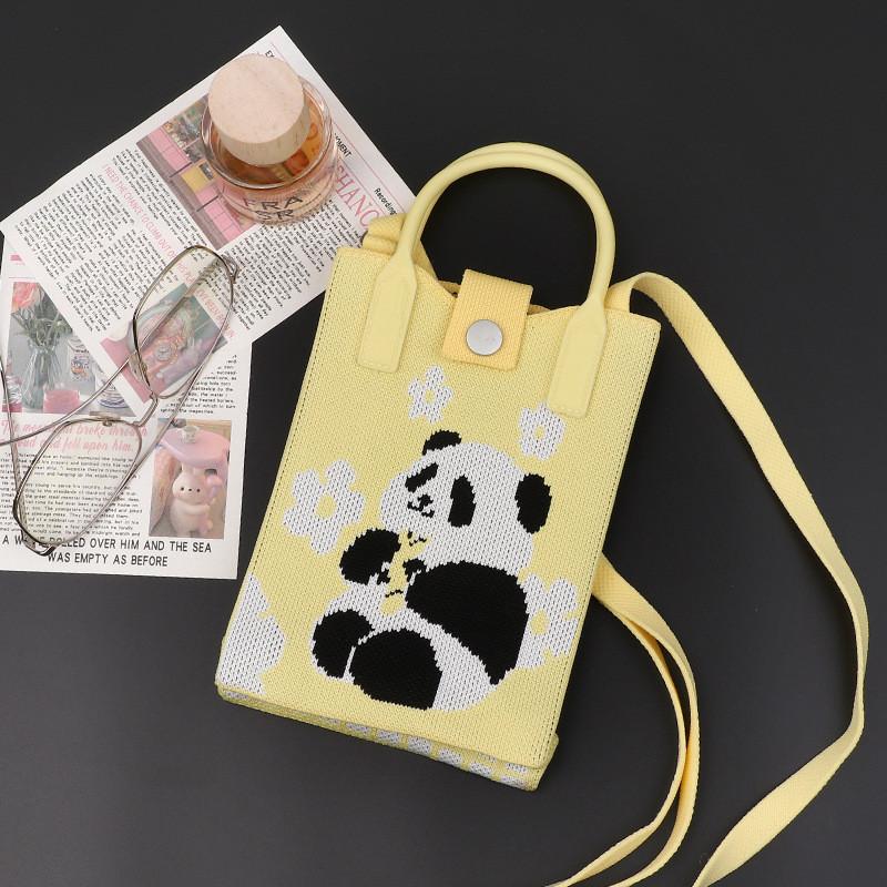 Playful Print Panda Knitted Handbag Stylish Small Crossbody Purse Perfect For Casual Outfits