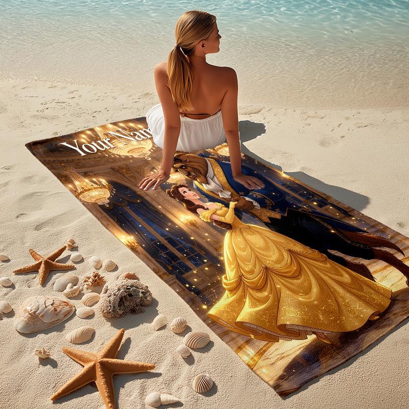 Custom Name Beauty Beast Stylish Digital Printing Beach Towel Quick‑Drying Absorbent Blanket for Beach Pool Gym Travel
