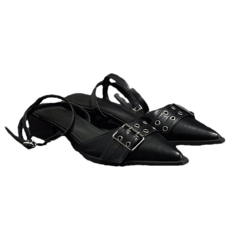 Pointed Toe Women's Sandals Elegant Chunky Shoes Mid Heels Slippers 2025 Summer Trend Pumps Flip Flops Dress Sandalias De Mujer