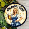 Oktoberfest Dirndl Lady Wooden Sign, Charming Round Front Door Decor, German Beer Festival Wall Hanging - Ideal Gift for Oktoberfest Celebrations