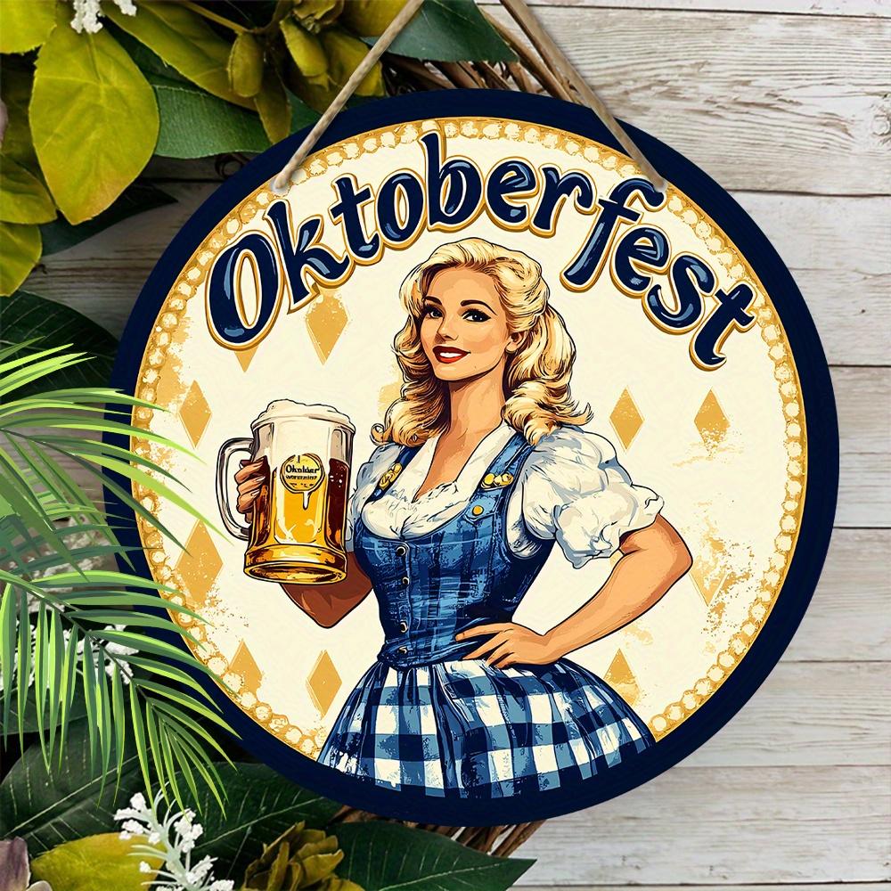 Oktoberfest Dirndl Lady Wooden Sign, Charming Round Front Door Decor, German Beer Festival Wall Hanging - Ideal Gift for Oktoberfest Celebrations