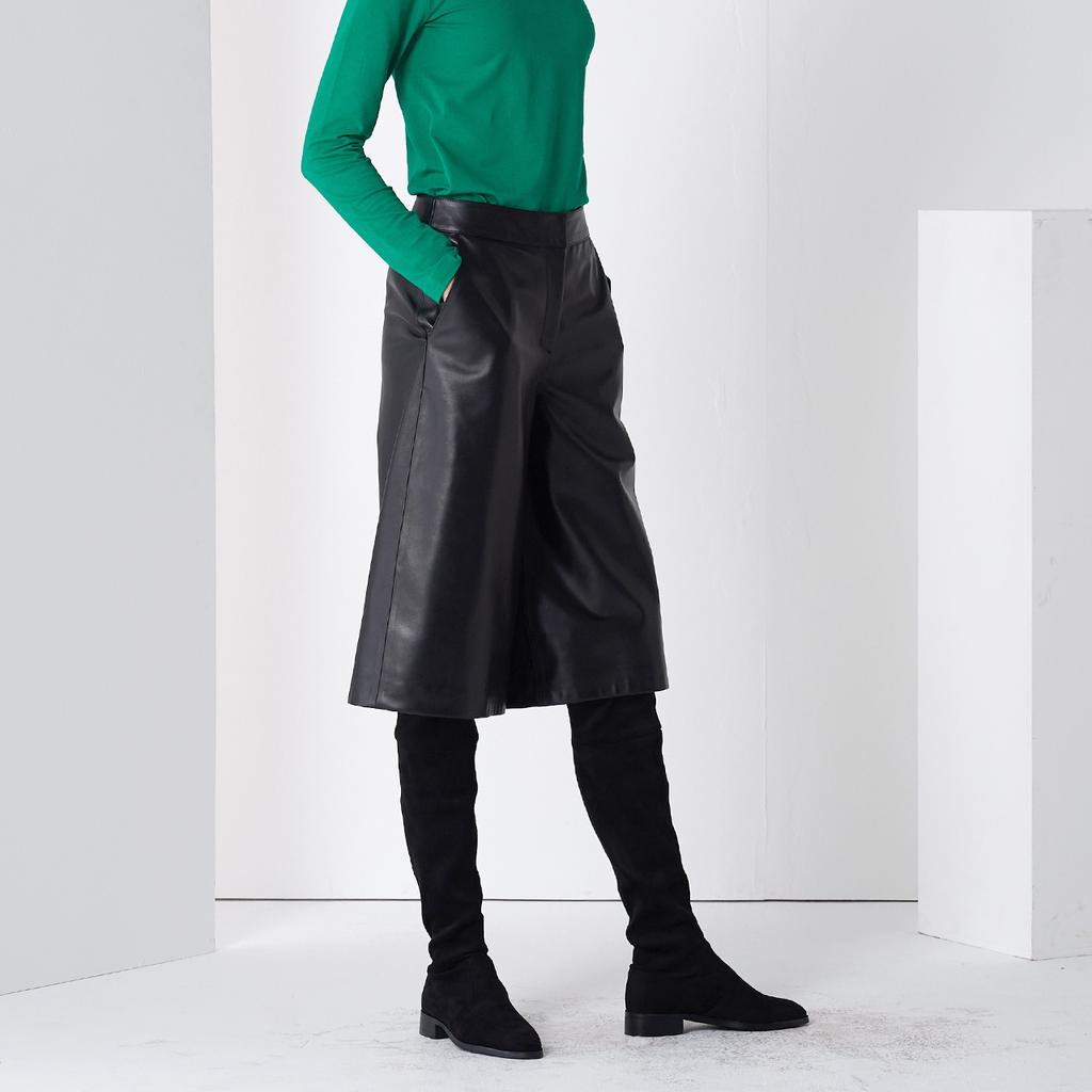 PINBLACK Lamb Skin Midi Wide Pants Black