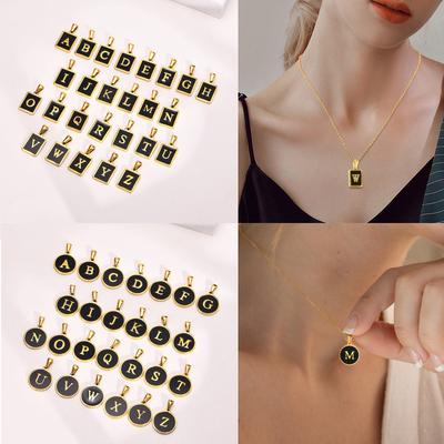 Charms Letter Initial Pendant Necklace Women , Stainless Steel Square And Round Alphabet Collar Jewelry Chrismas Gift