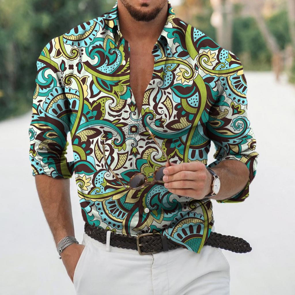 Camicia a Maniche Lunghe con Fantasia Trendy, Elegante Casual da Uomo