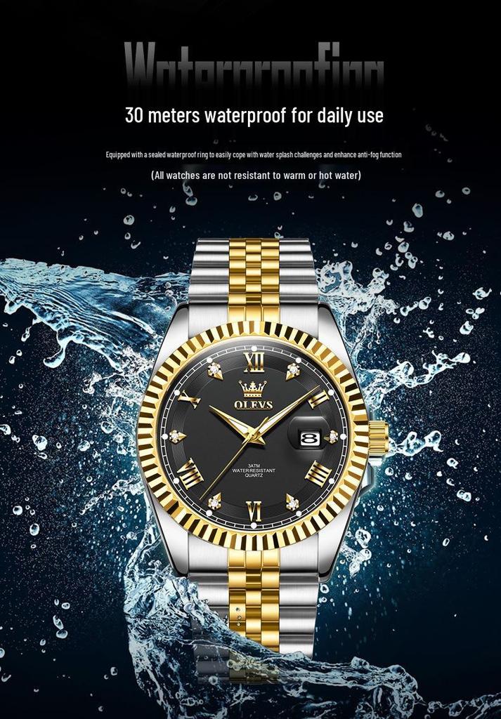Oulishi Men's Quartz Watch: Single Calendar, Solid Band, Business Waterproof, Luminous