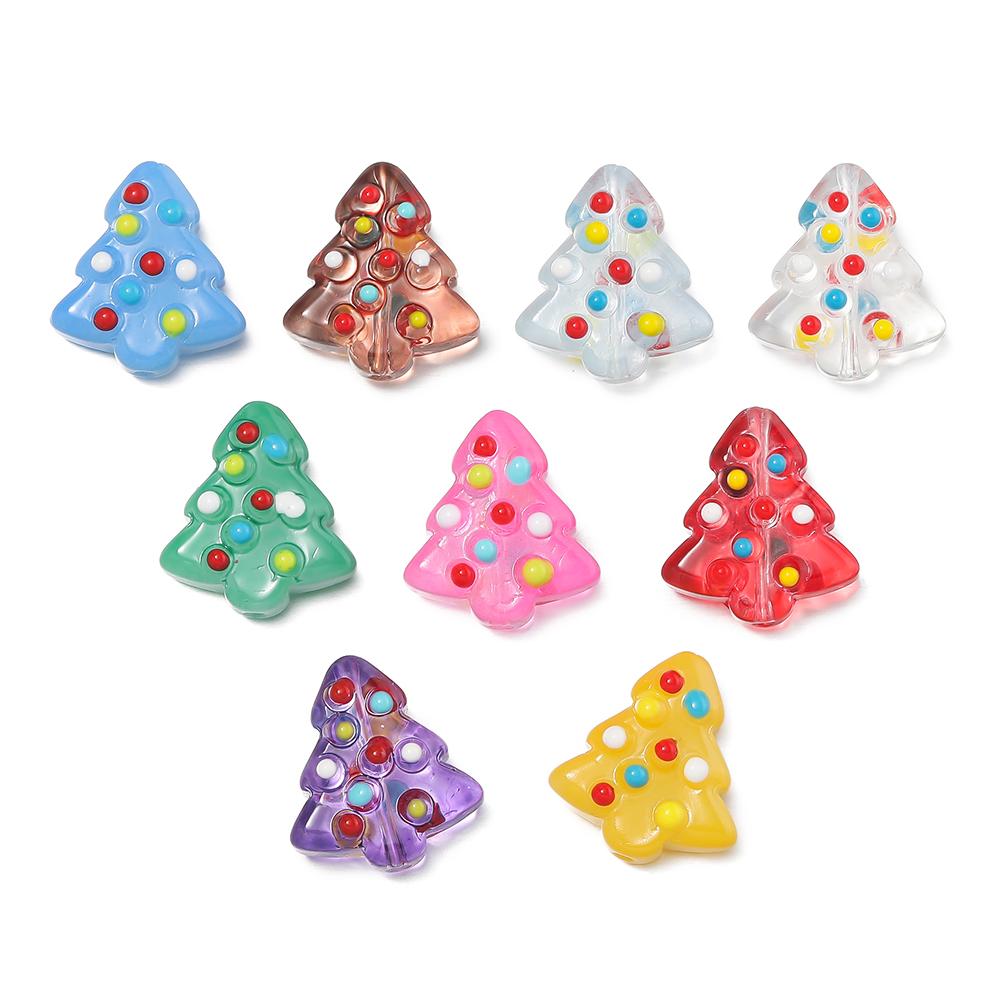 2pcs 15x16.5mm Glass Beads Colorful Christmas Tree Spacer Bead for Keychain Christmas Decoration DIY Jewelry Making Accessories