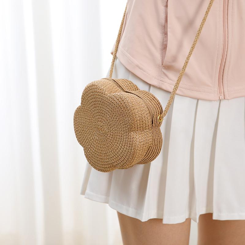 Yogodlns Women's Straw Shoulder Bags Beach Bag Coin Purse Kids Flower Woven Small Crossbody Bag